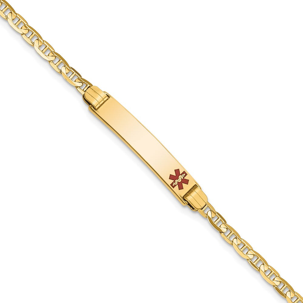 Solid 14K Yellow Gold Medical Red Enamel Anchor ID Bracelet