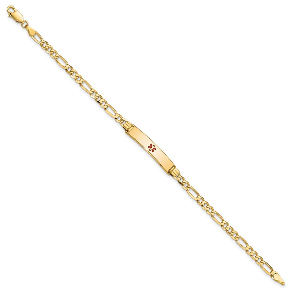 Solid 14K Yellow Gold Medical Red Enamel Figaro ID Bracelet