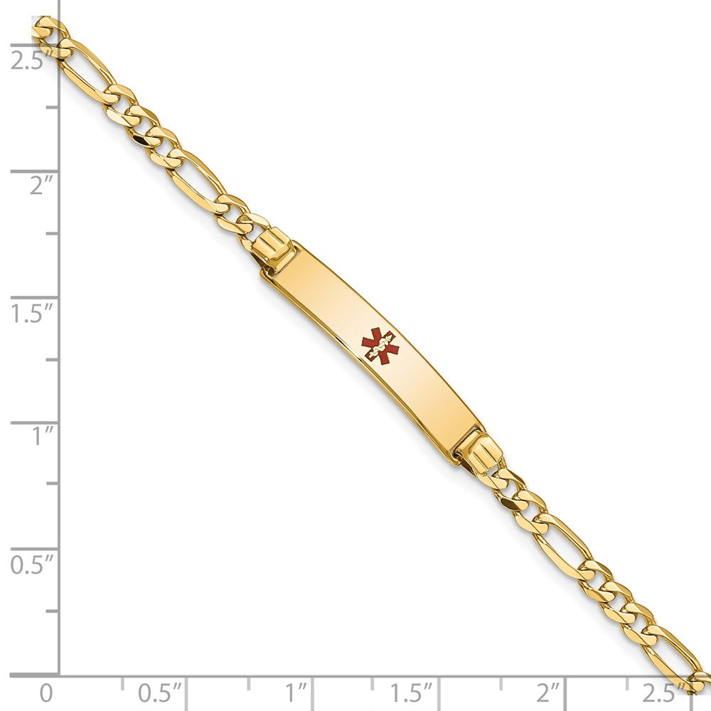 Solid 14K Yellow Gold Medical Red Enamel Figaro ID Bracelet