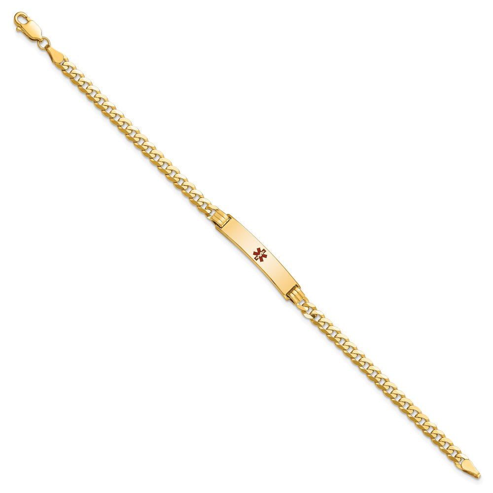 Solid 14K Yellow Gold Medical Red Enamel Curb Link ID Bracelet