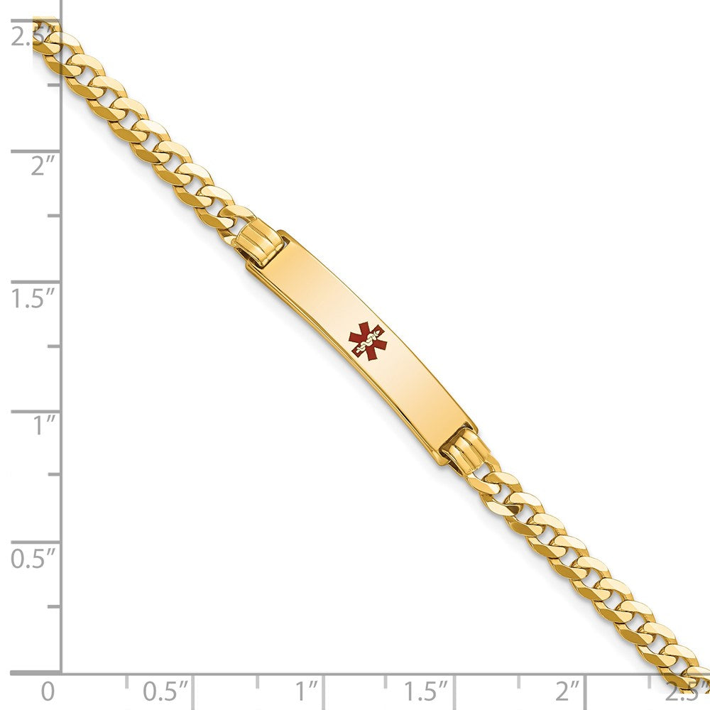 Solid 14K Yellow Gold Medical Red Enamel Curb Link ID Bracelet