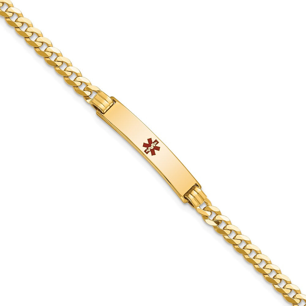 Solid 14K Yellow Gold Medical Red Enamel Curb Link ID Bracelet