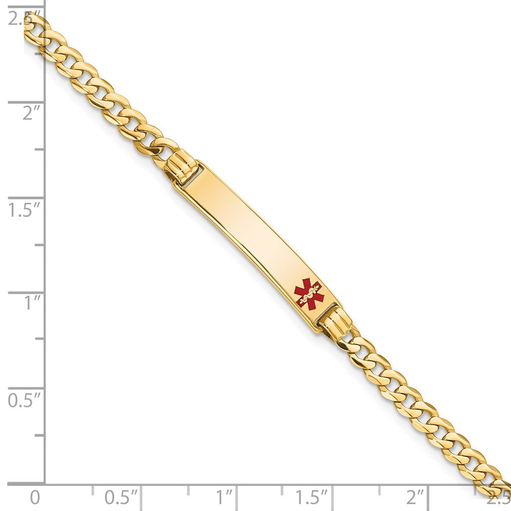 Solid 14K Yellow Gold Medical Red Enamel Curb Link ID Bracelet