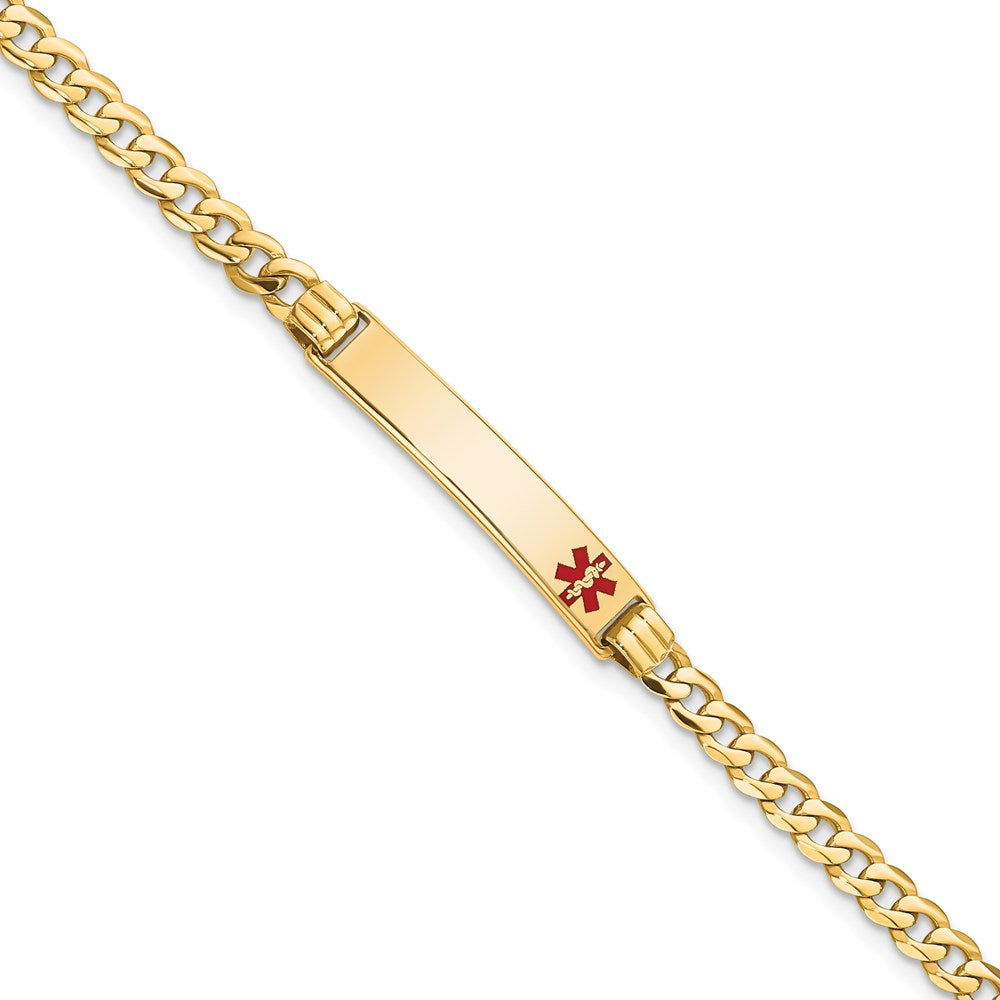 Solid 14K Yellow Gold Medical Red Enamel Curb Link ID Bracelet