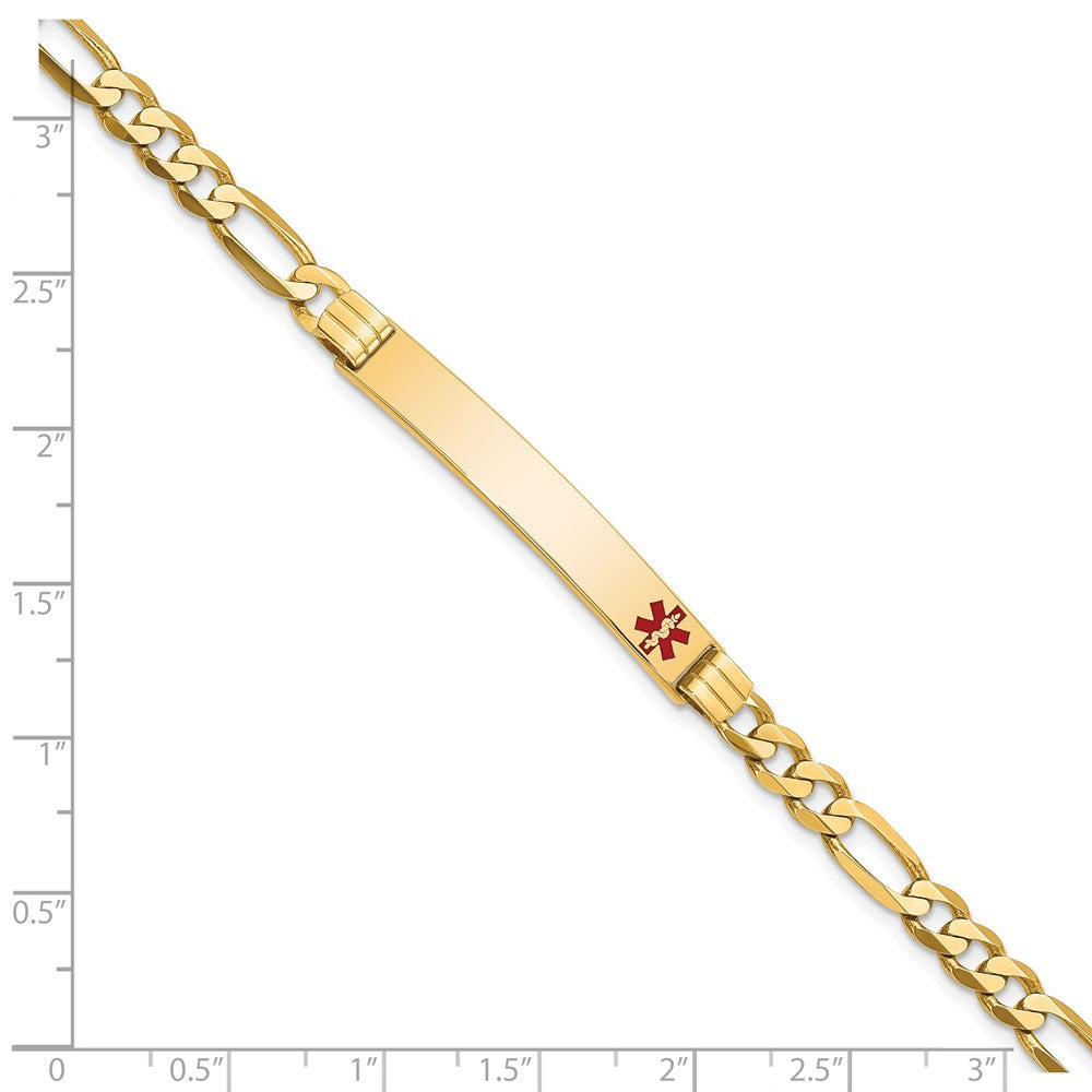 Solid 14K Yellow Gold Medical Red Enamel Flat Figaro Link ID Bracelet