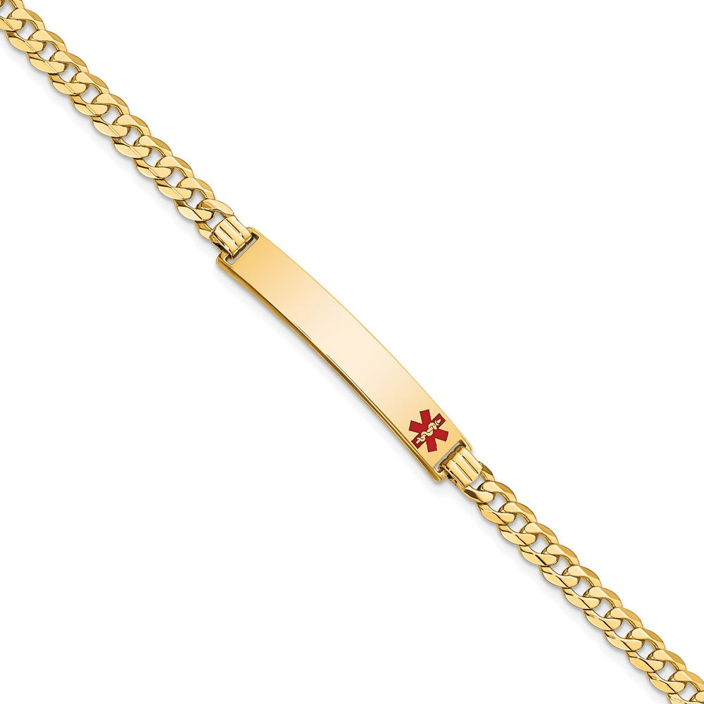 Solid 14K Yellow Gold Medical Red Enamel Curb Link ID Bracelet