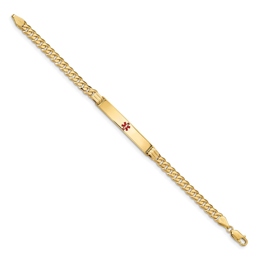 Solid 14K Yellow Gold Medical Red Enamel Curb Link ID Bracelet