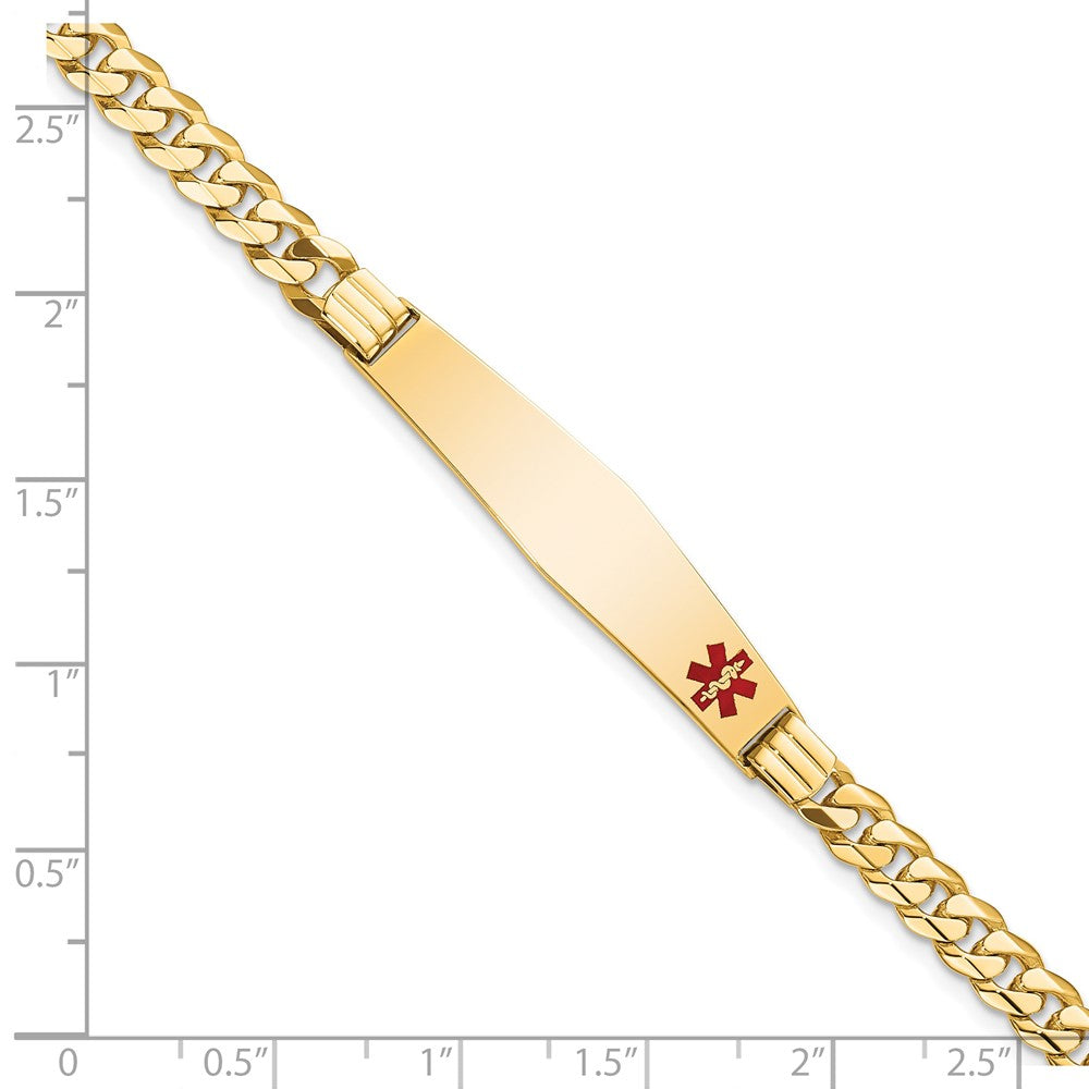 Solid 14K Yellow Gold Medical Red Enamel Curb Link ID Bracelet