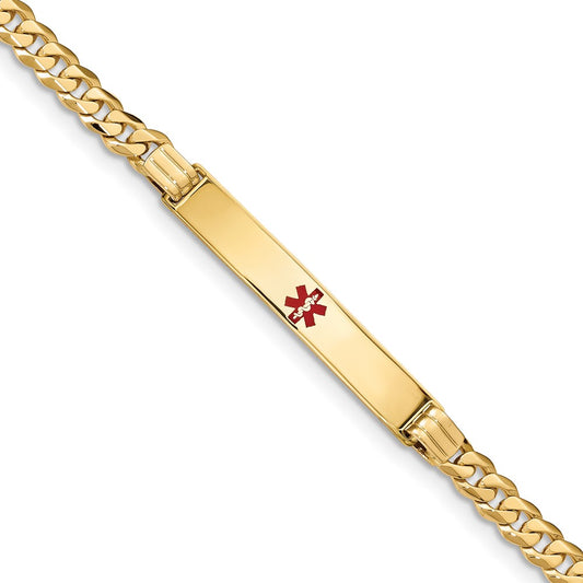 Solid 14K Yellow Gold Medical Red Enamel Curb Link ID Bracelet