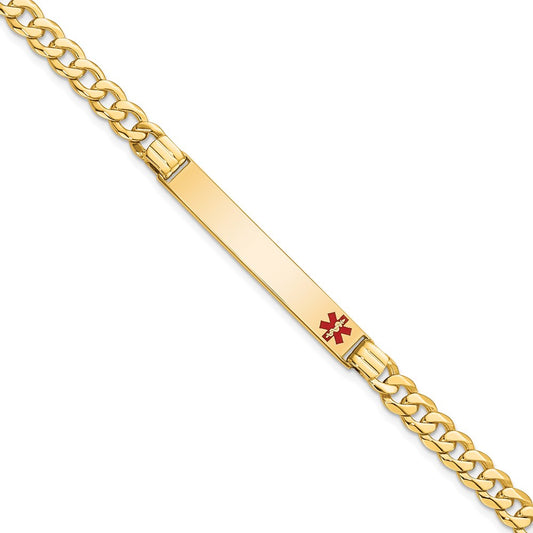 Solid 14K Yellow Gold Medical Red Enamel Curb Link ID Bracelet