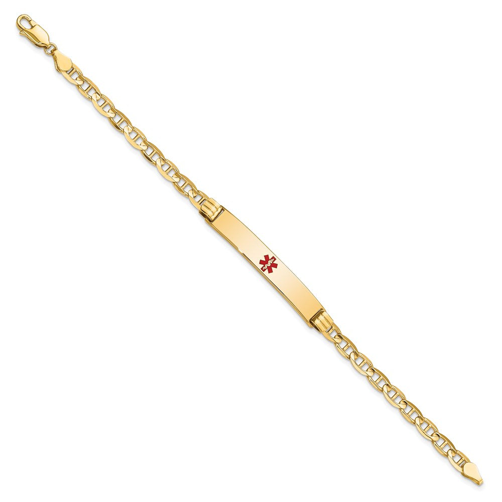 Solid 14K Yellow Gold Medical Red Enamel Anchor Link ID Bracelet