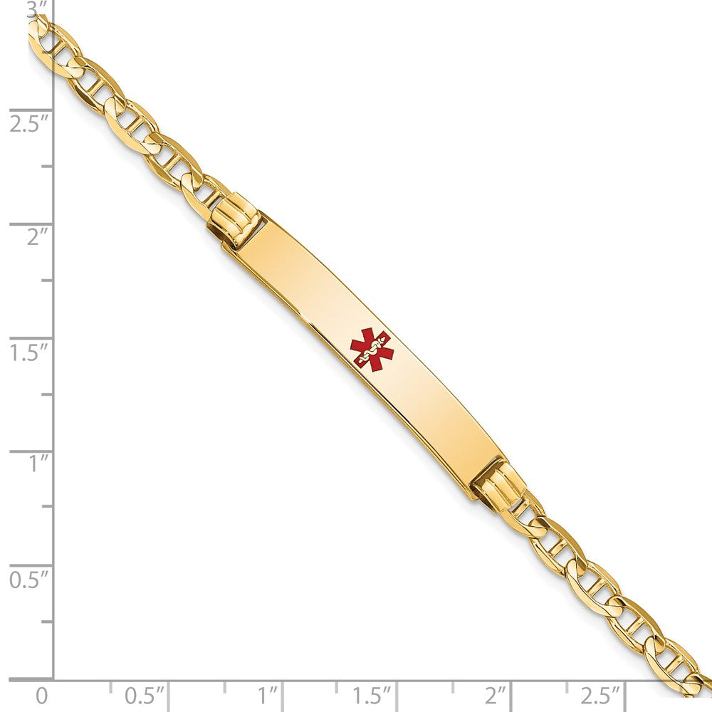 Solid 14K Yellow Gold Medical Red Enamel Anchor Link ID Bracelet