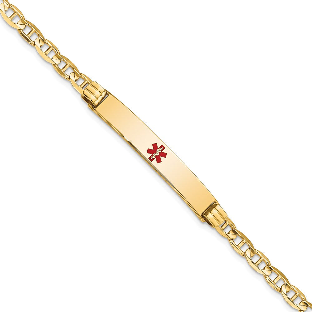 Solid 14K Yellow Gold Medical Red Enamel Anchor Link ID Bracelet