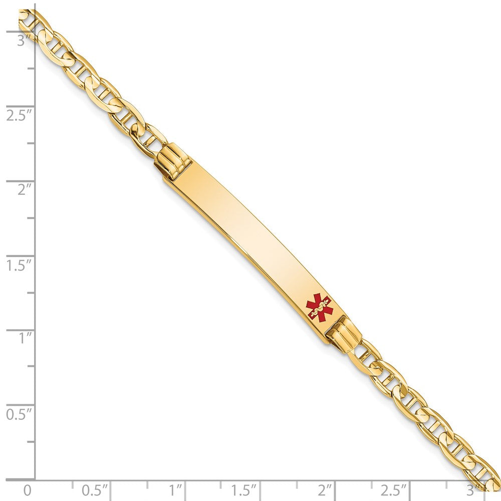 Solid 14K Yellow Gold Medical Red Enamel Anchor Link ID Bracelet