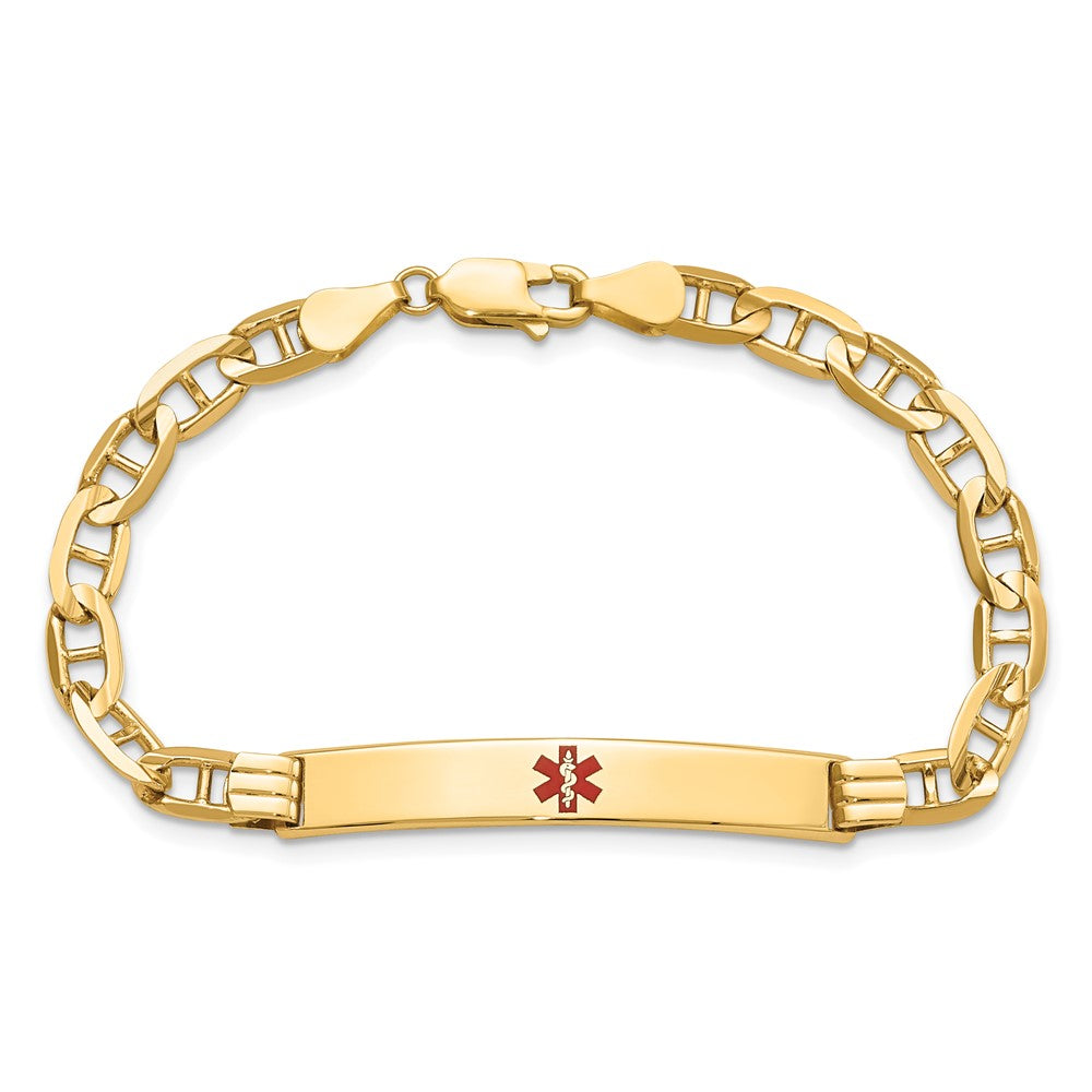 Solid 14K Yellow Gold Medical Red Enamel Anchor ID Bracelet