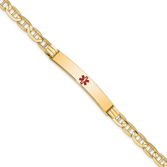 Solid 14K Yellow Gold Medical Red Enamel Anchor ID Bracelet