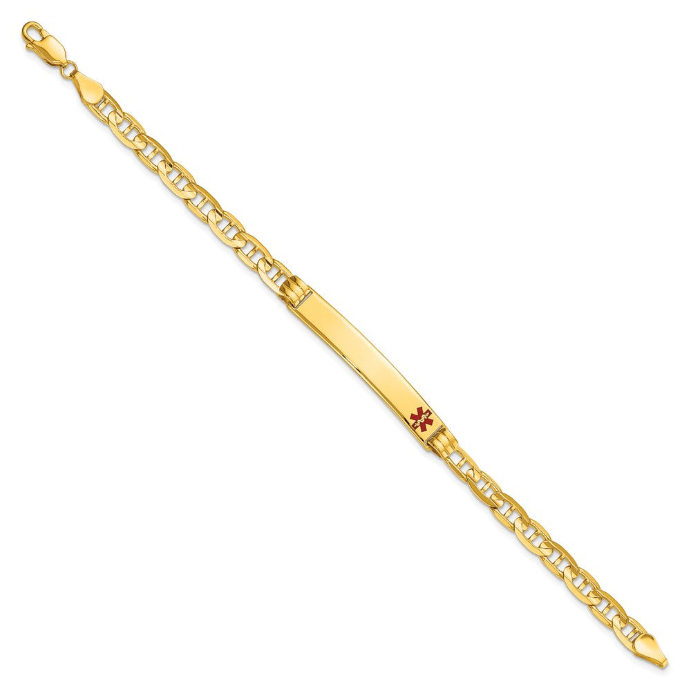 Solid 14K Yellow Gold Medical Red Enamel Anchor ID Bracelet