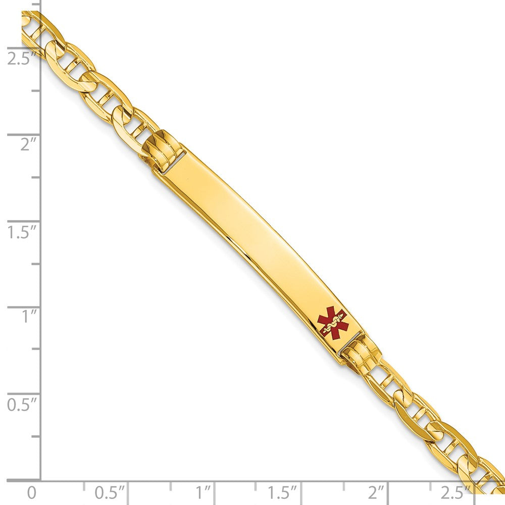 Solid 14K Yellow Gold Medical Red Enamel Anchor ID Bracelet