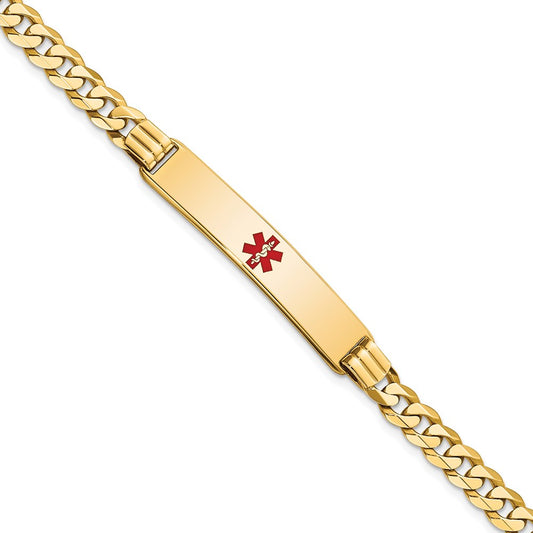 Solid 14K Yellow Gold Medical Red Enamel Curb Link ID Bracelet