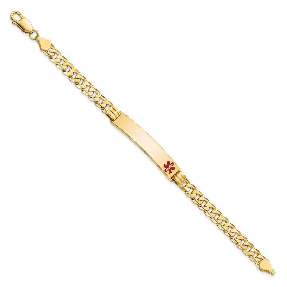 Solid 14K Yellow Gold Medical Red Enamel Curb Link ID Bracelet