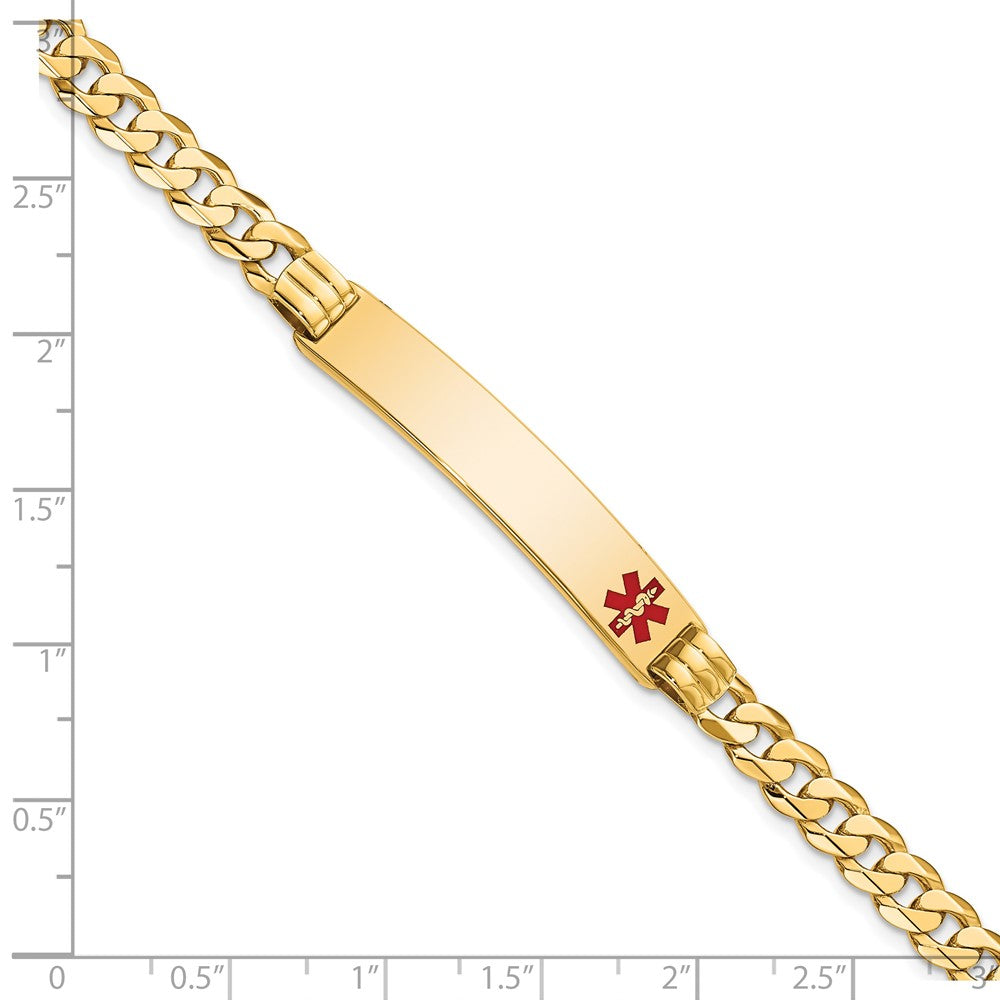 Solid 14K Yellow Gold Medical Red Enamel Curb Link ID Bracelet