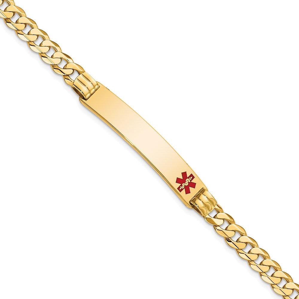 Solid 14K Yellow Gold Medical Red Enamel Curb Link ID Bracelet