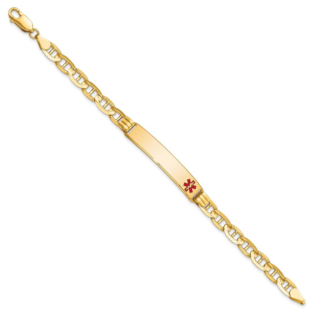 Solid 14K Yellow Gold Medical Red Enamel Anchor Link ID Bracelet