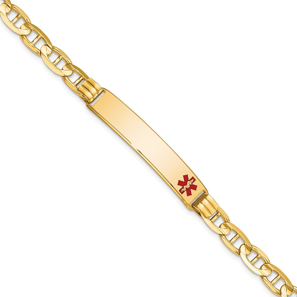 Solid 14K Yellow Gold Medical Red Enamel Anchor Link ID Bracelet