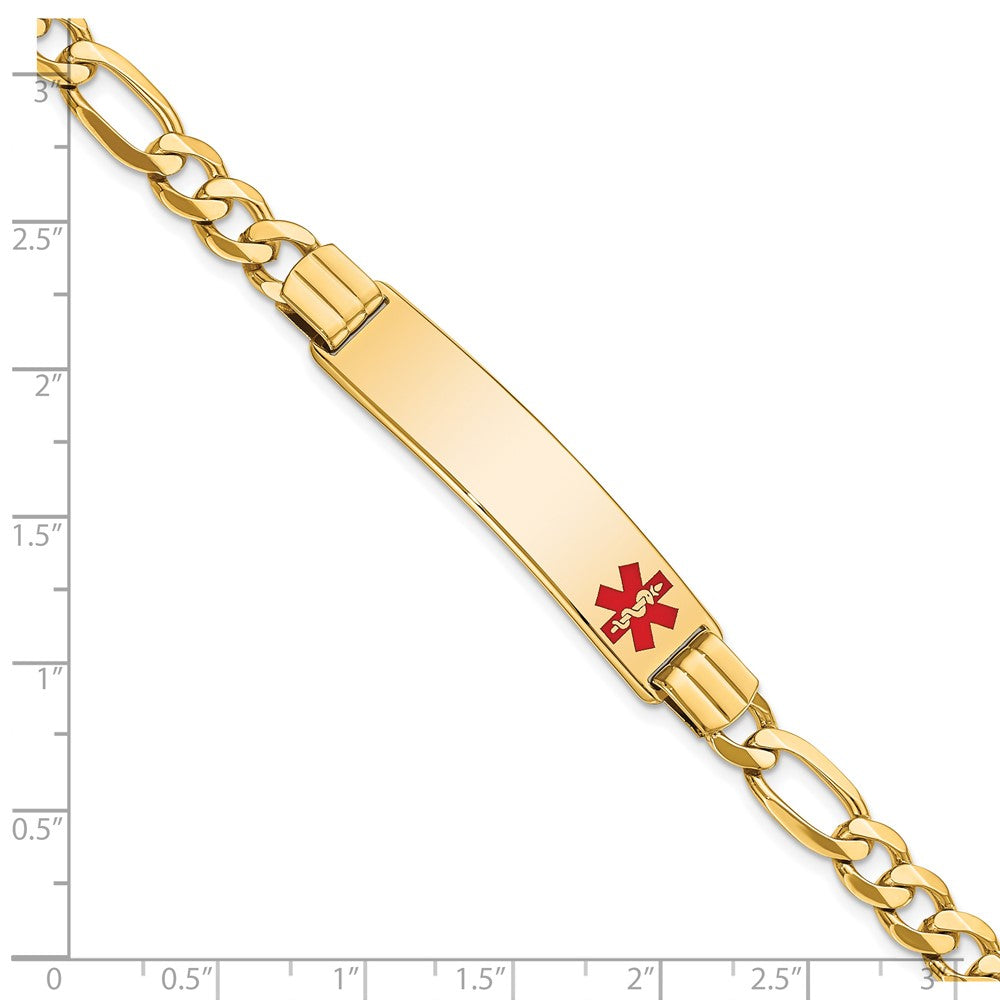 Solid 14K Yellow Gold Medical Red Enamel Flat Figaro Link ID Bracelet