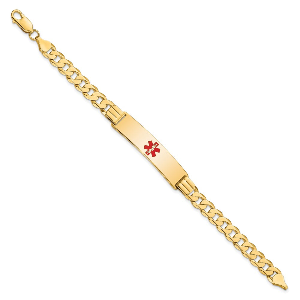 Solid 14K Yellow Gold Medical Red Enamel Curb Link ID Bracelet