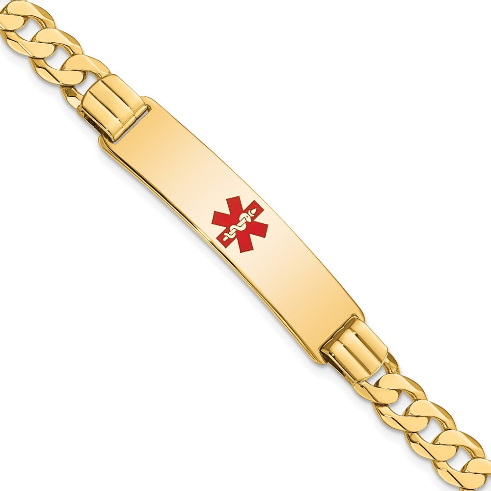 Solid 14K Yellow Gold Medical Red Enamel Curb Link ID Bracelet