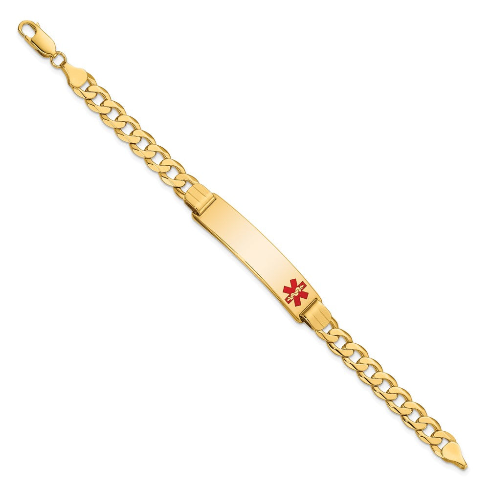 Solid 14K Yellow Gold Medical Red Enamel Curb Link ID Bracelet