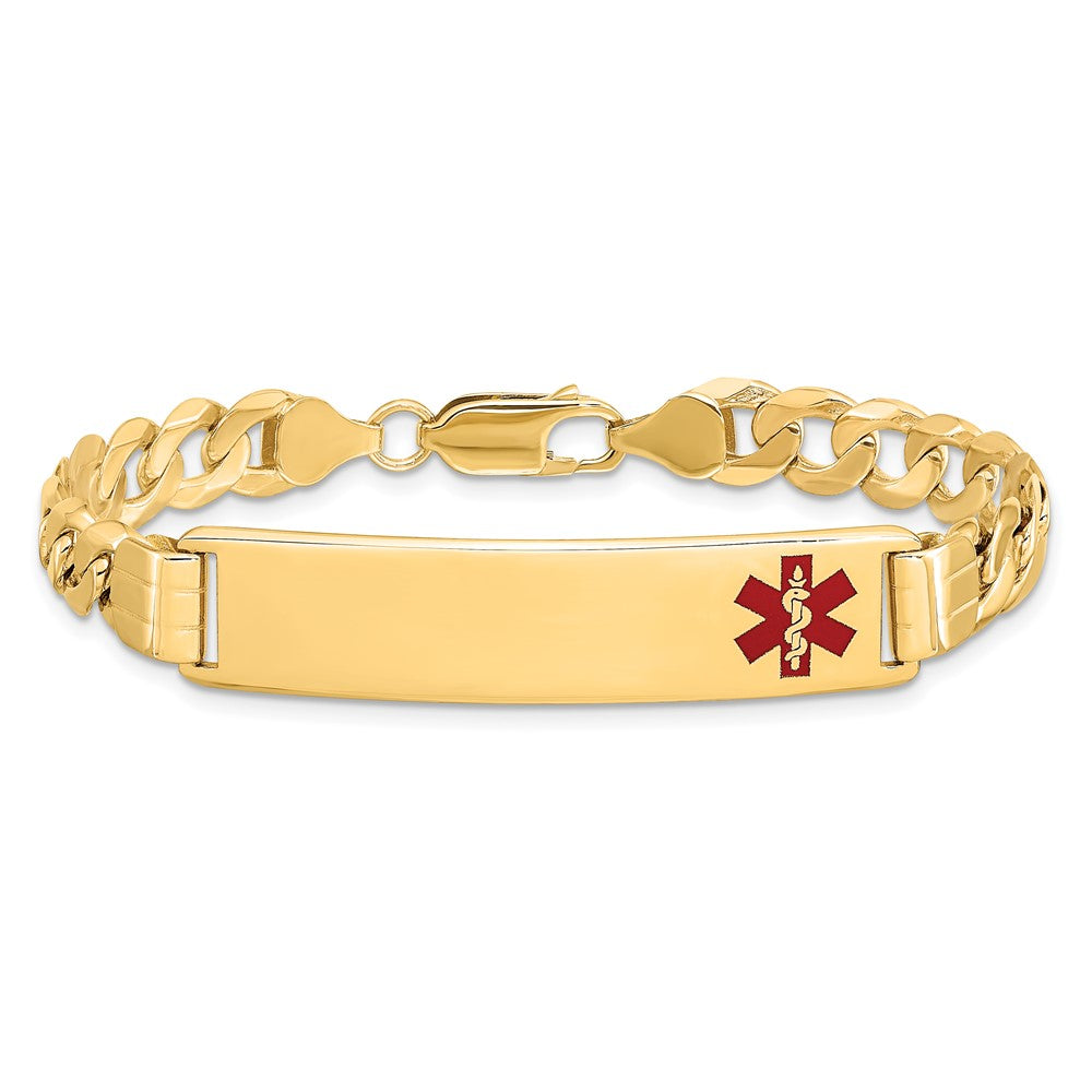 Solid 14K Yellow Gold Medical Red Enamel Curb Link ID Bracelet