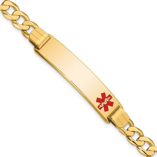 Solid 14K Yellow Gold Medical Red Enamel Curb Link ID Bracelet