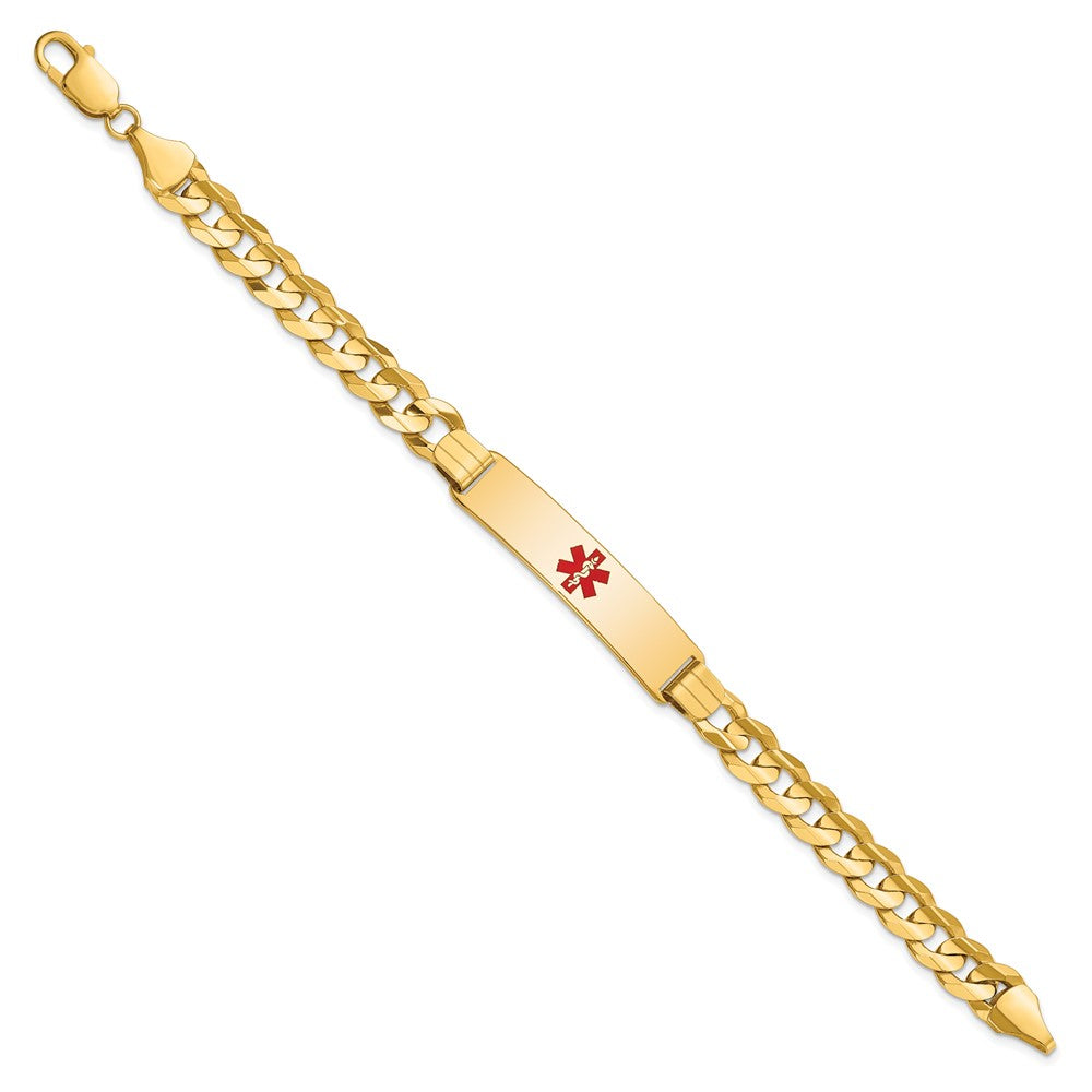 Solid 14K Yellow Gold Medical Red Enamel Curb ID Bracelet