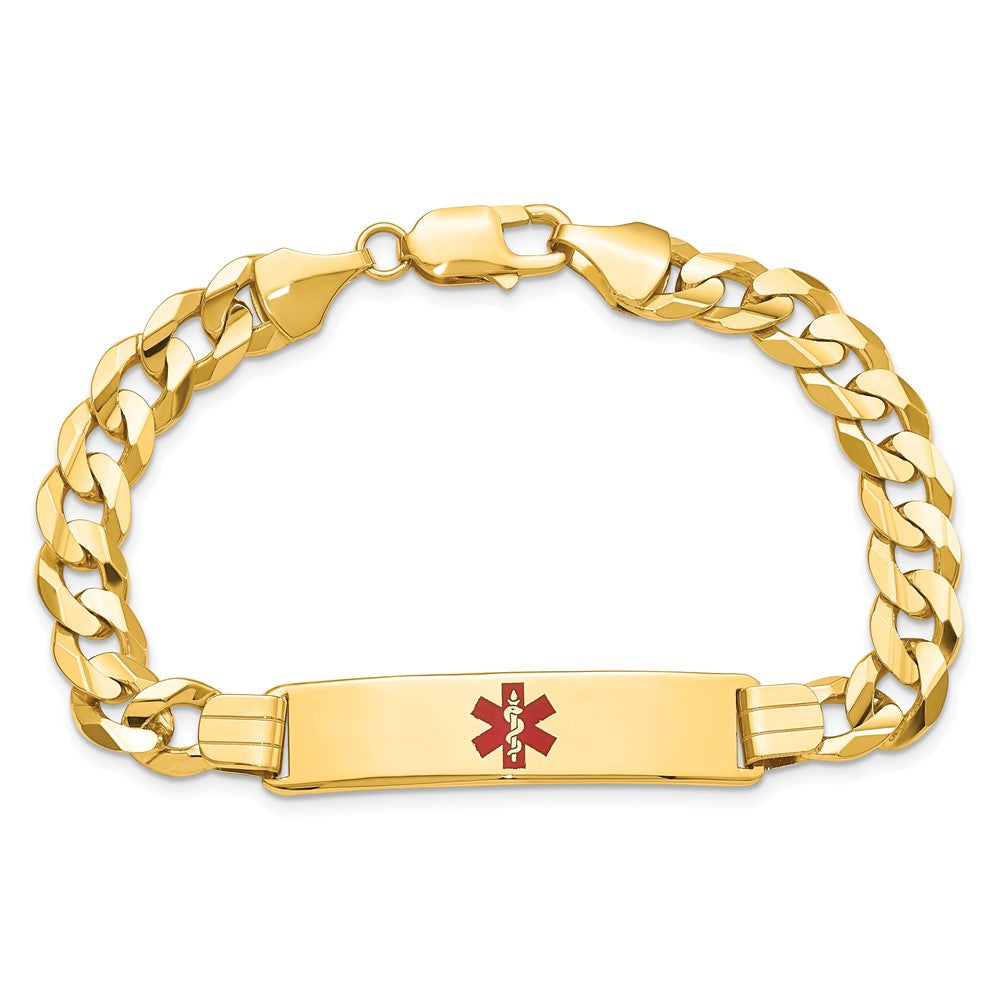 Solid 14K Yellow Gold Medical Red Enamel Curb ID Bracelet