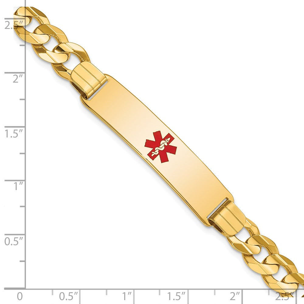 Solid 14K Yellow Gold Medical Red Enamel Curb ID Bracelet