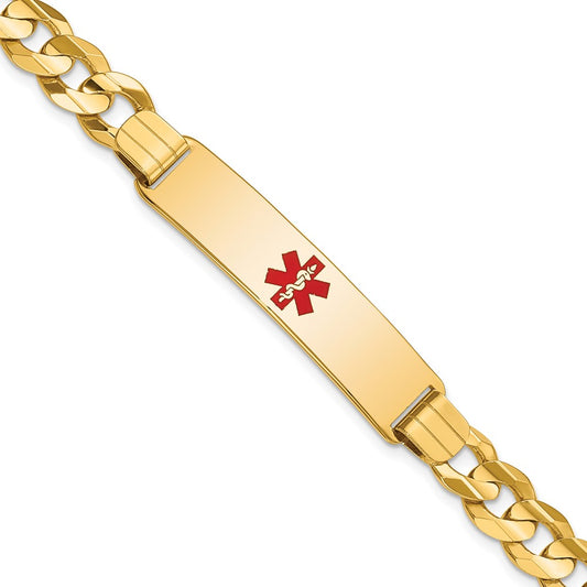 Solid 14K Yellow Gold Medical Red Enamel Curb ID Bracelet