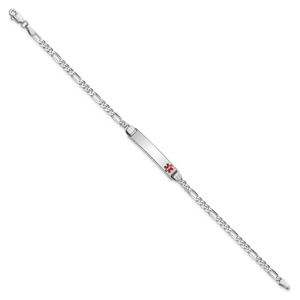 Solid 14K White Gold Medical Red Enamel Figaro Link ID Bracelet