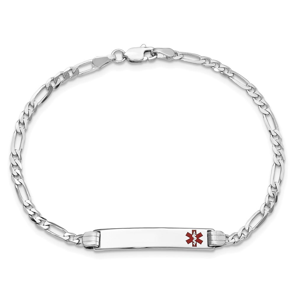 Solid 14K White Gold Medical Red Enamel Figaro Link ID Bracelet