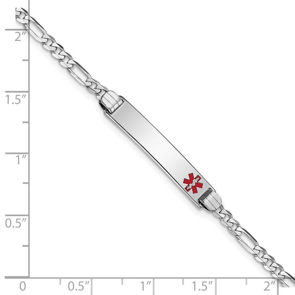 Solid 14K White Gold Medical Red Enamel Figaro Link ID Bracelet