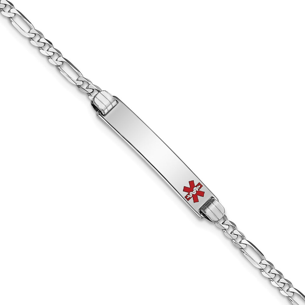 Solid 14K White Gold Medical Red Enamel Figaro Link ID Bracelet