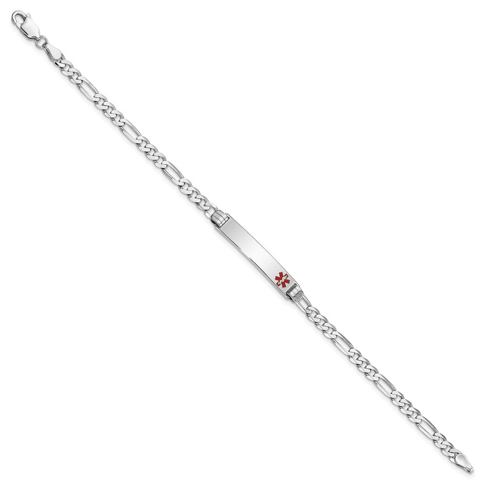 Solid 14K White Gold Medical Red Enamel Figaro Link ID Bracelet