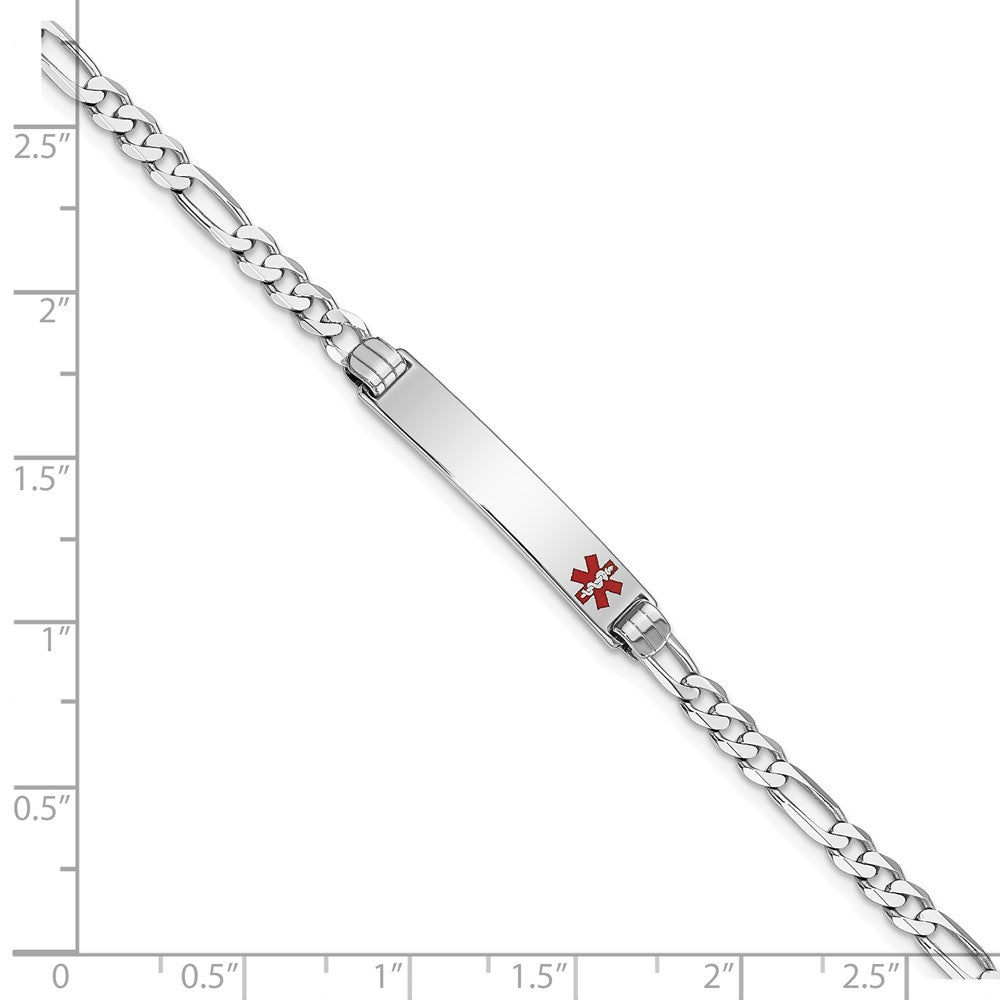 Solid 14K White Gold Medical Red Enamel Figaro Link ID Bracelet