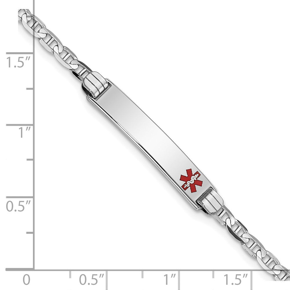 Solid 14K White Gold Medical Red Enamel Anchor Link ID Bracelet