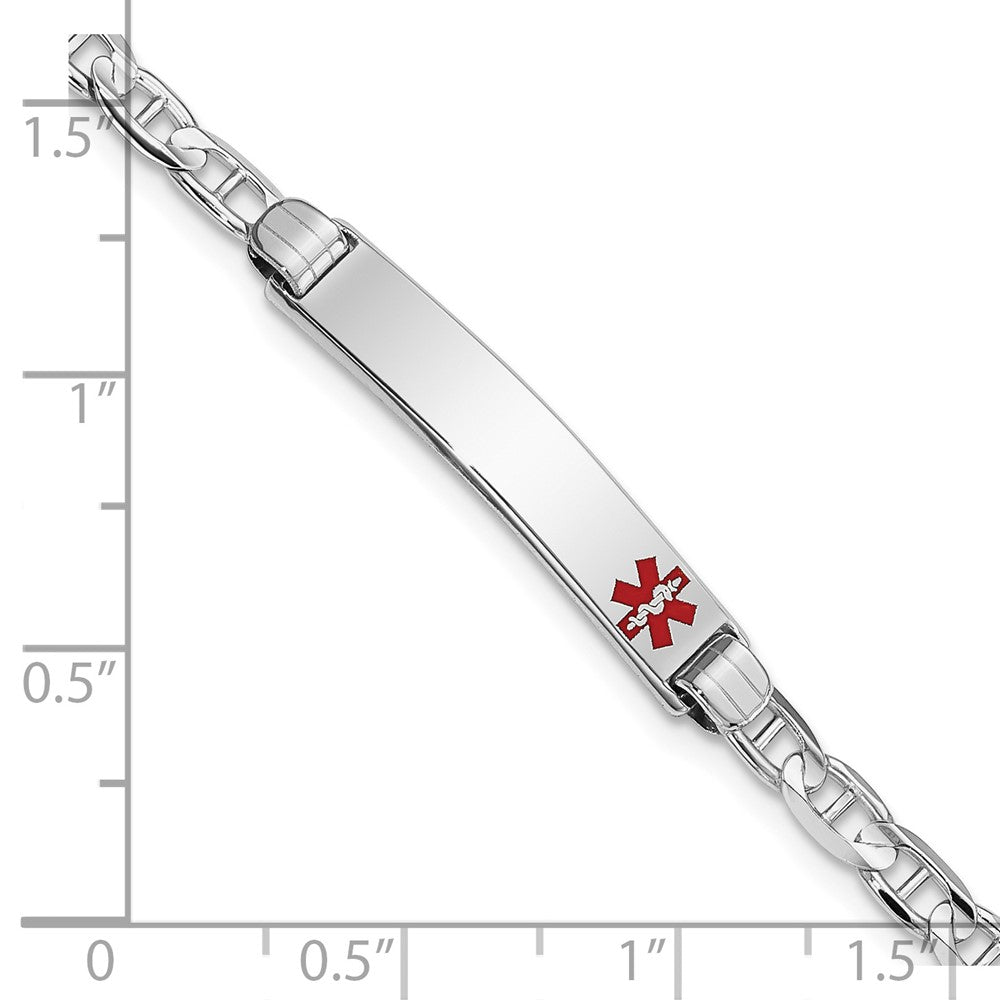 Solid 14K White Gold Medical Red Enamel Anchor Link ID Bracelet