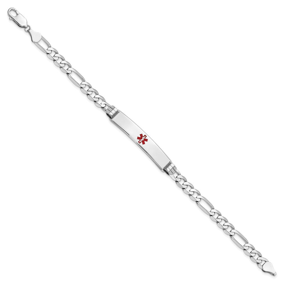 Solid 14K White Gold Medical Red Enamel Figaro Link ID Bracelet