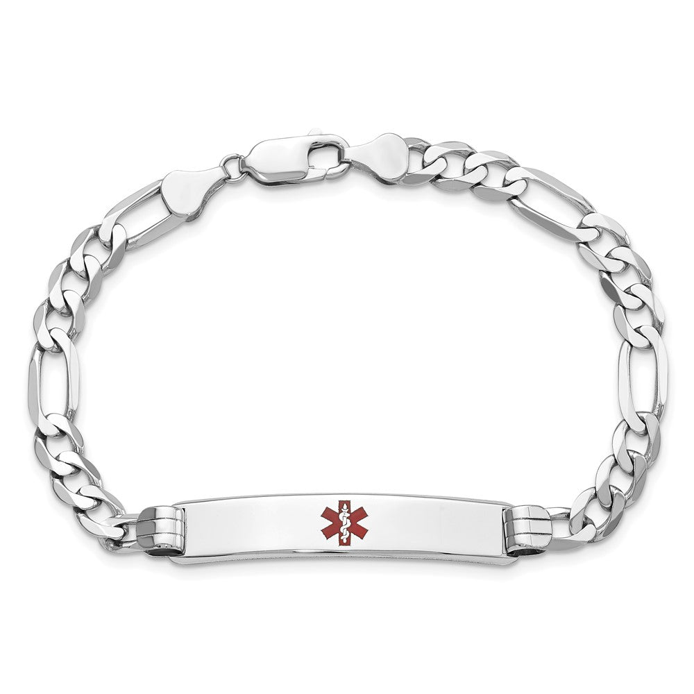 Solid 14K White Gold Medical Red Enamel Figaro Link ID Bracelet