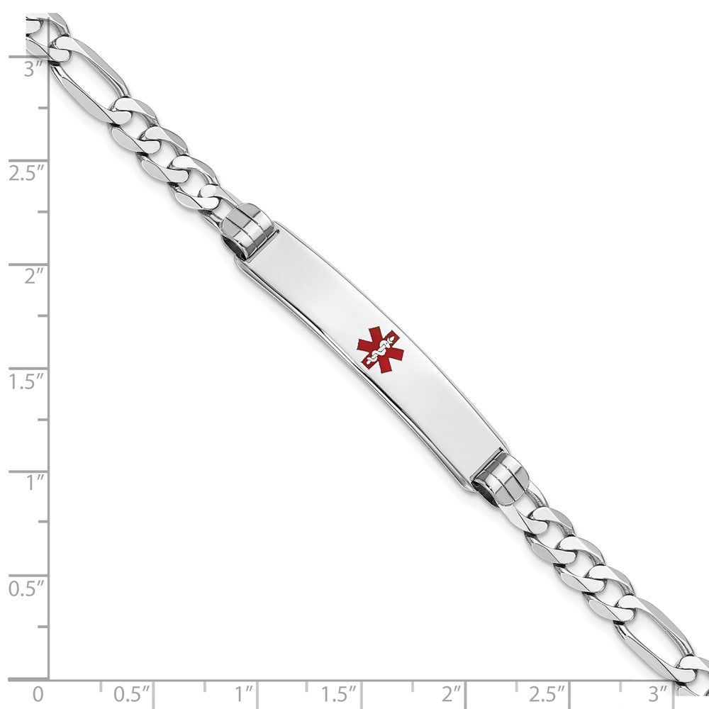 Solid 14K White Gold Medical Red Enamel Figaro Link ID Bracelet