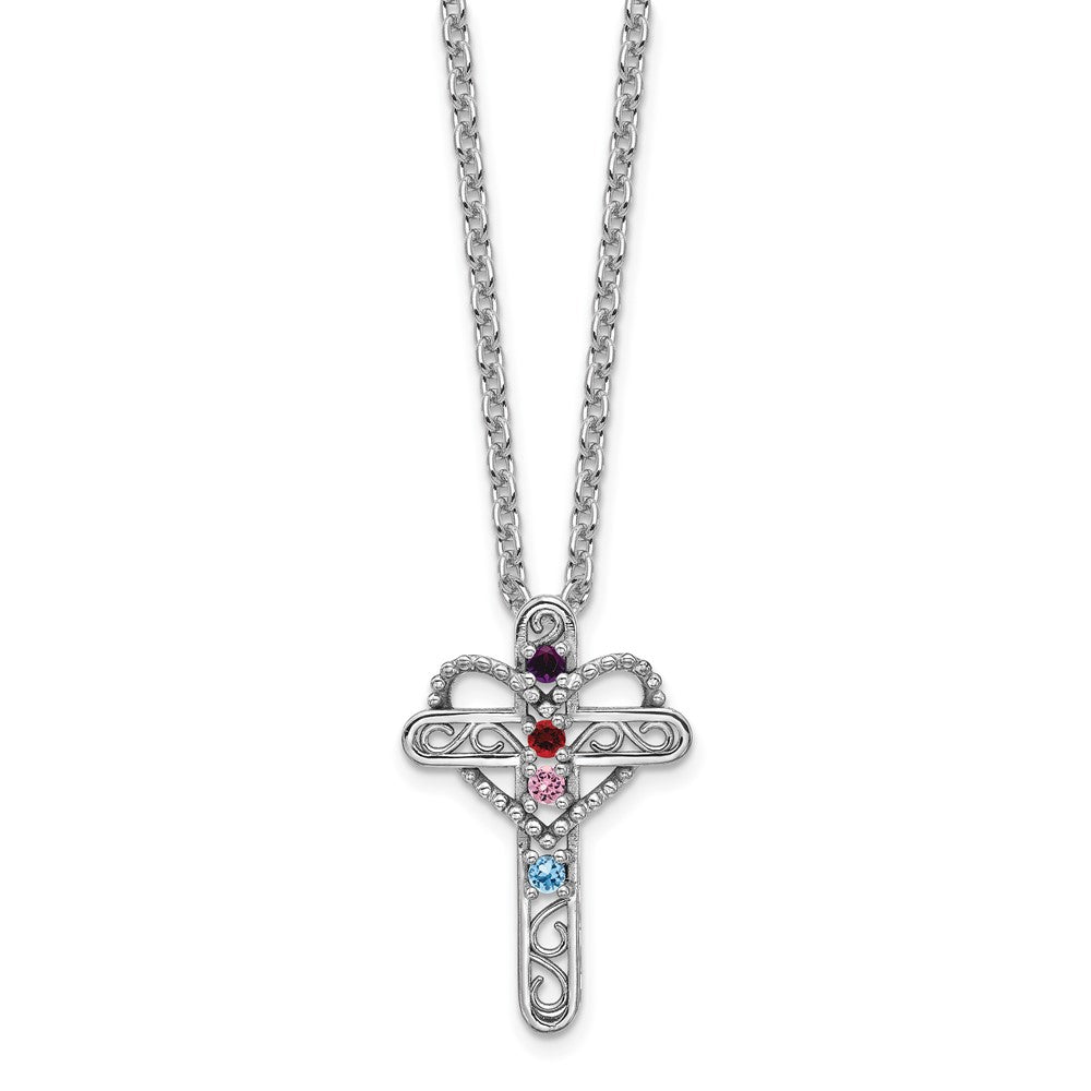 14k White Gold Synthetic Mother's Cross Pendant